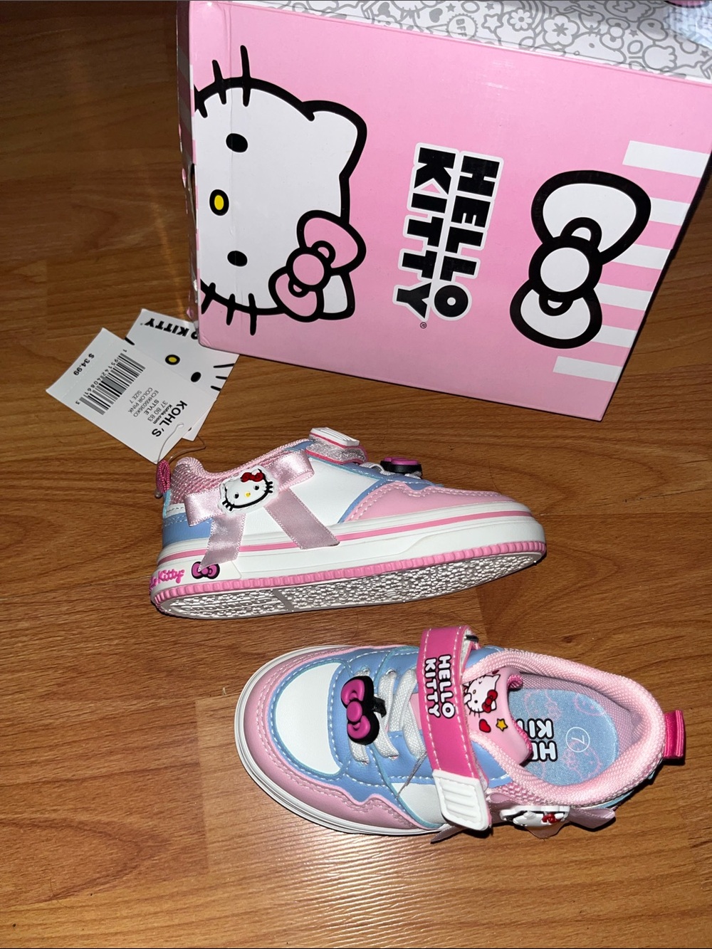 Hello Kitty Girls Pink, Blue & White Sneakers